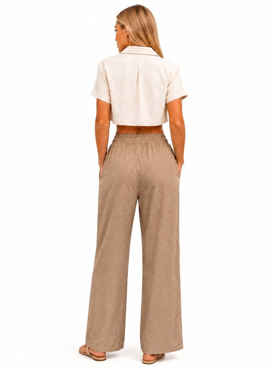 Pantaloni Dama Palazzo High Rise Fit Bej