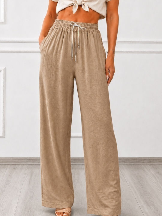 Pantaloni Dama Palazzo High Rise Fit Bej