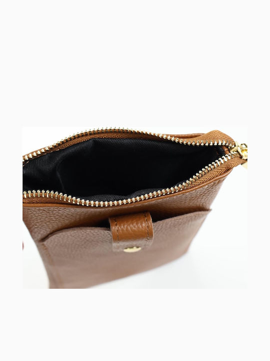 Leather Women's Mobile Phone Pouch Tabac Brown