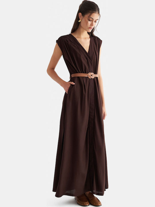 Sommer Maxi Hemdkleid Braun