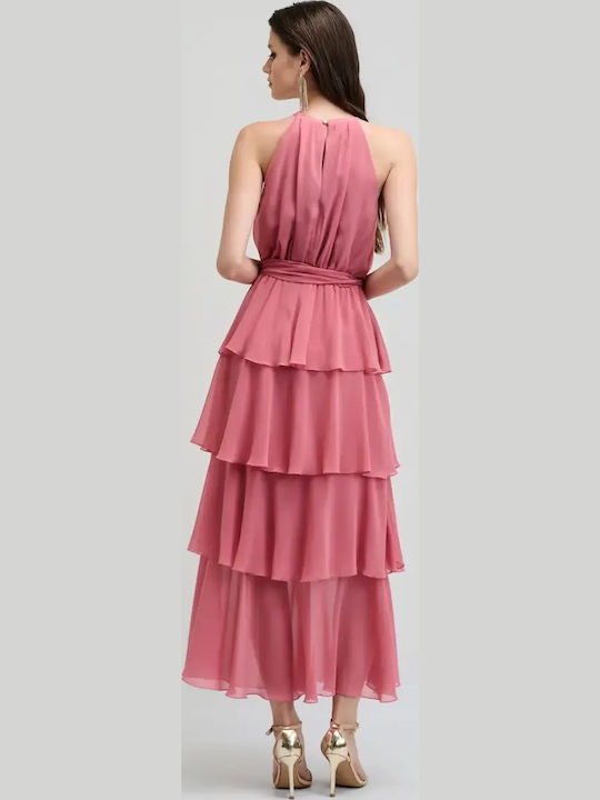 Summer Midi Dress for Wedding / Christening Open Back Pink