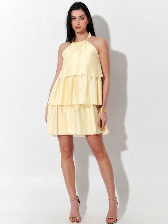 Summer Mini Slip Dress with Ruffles Yellow