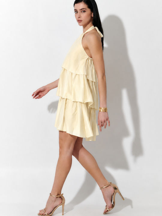 Summer Mini Slip Dress with Ruffles Yellow