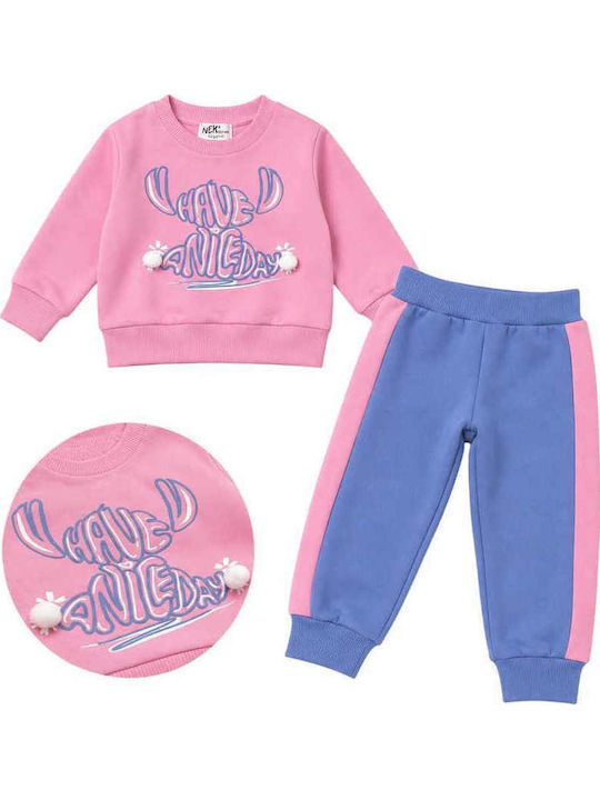 Kids Sweatpants Set With Top Pink-Indigo