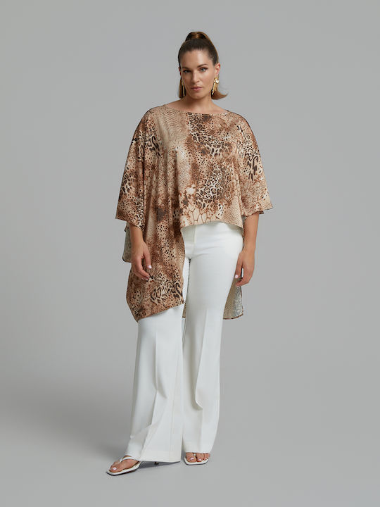Bluza Damă Satin Mâneci Scurte Animal Print Maro