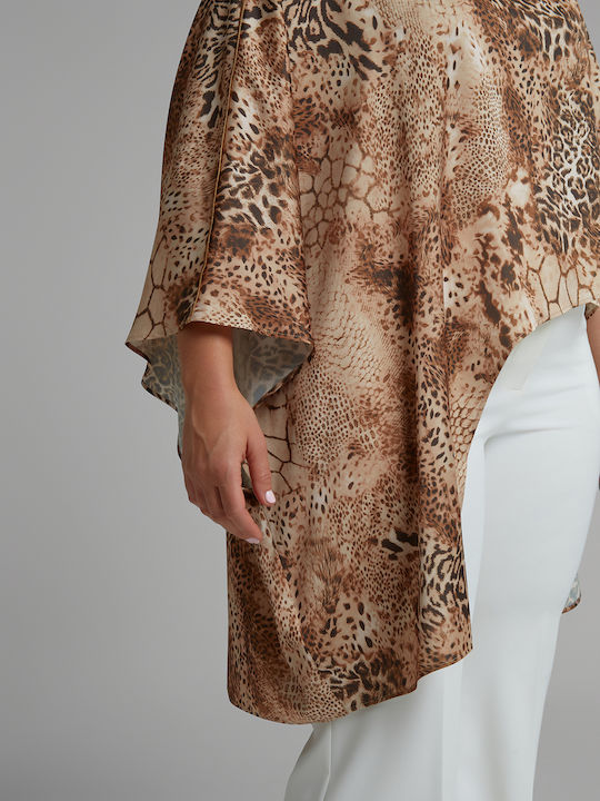Bluza Damă Satin Mâneci Scurte Animal Print Maro