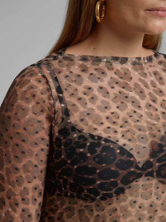 Bluza Damă Mânecă Lungă Animal Print Maro