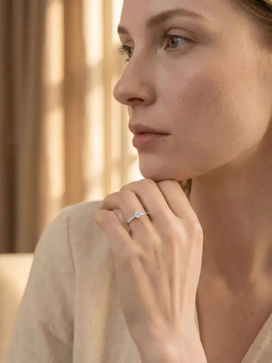 Etho Messina Single Stone Ring In 14K White Gold With Diamond