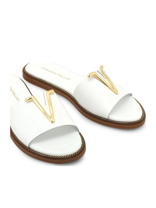 Leather Women's Flat Sandals White