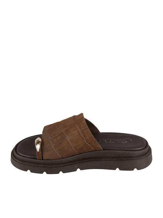 Leather Women's Flat Sandals Flatforms Brown