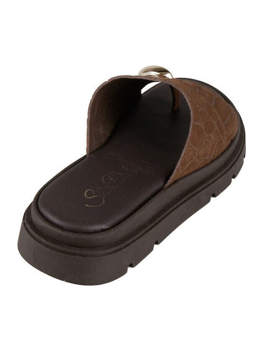 Leather Women's Flat Sandals Flatforms Brown