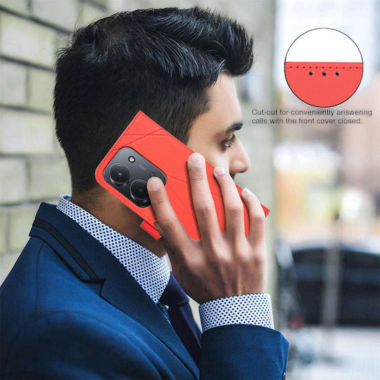 Binfen Color Xiaomi Redmi 15c 5g 4g Geometric Pattern Leather Wallet Red Mobile Phone Case