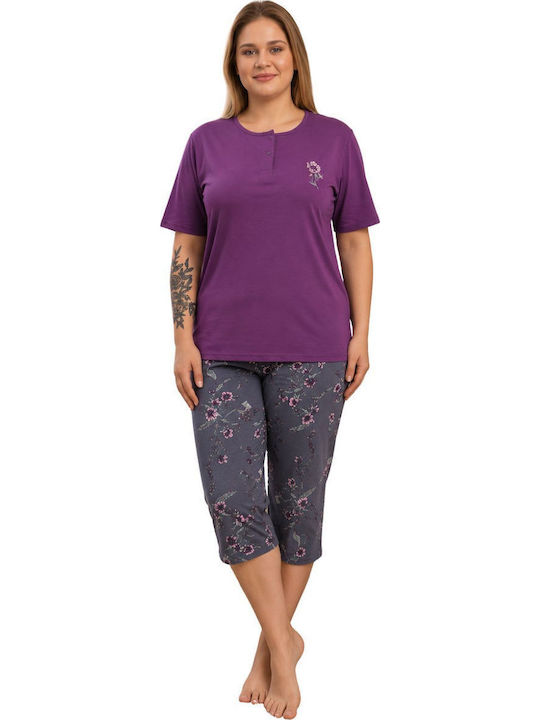 Asel Set Pijamale Dama Bumbac Violet Vară