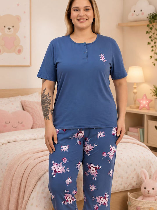 Asel Summer Women's Cotton Pajama Set Blue