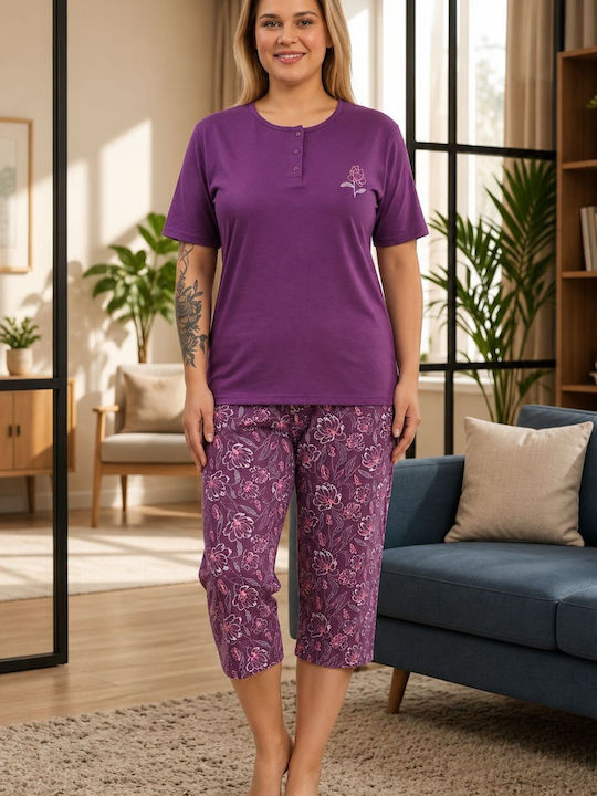 Asel Summer Women's Pyjama Kit Cotton Purple