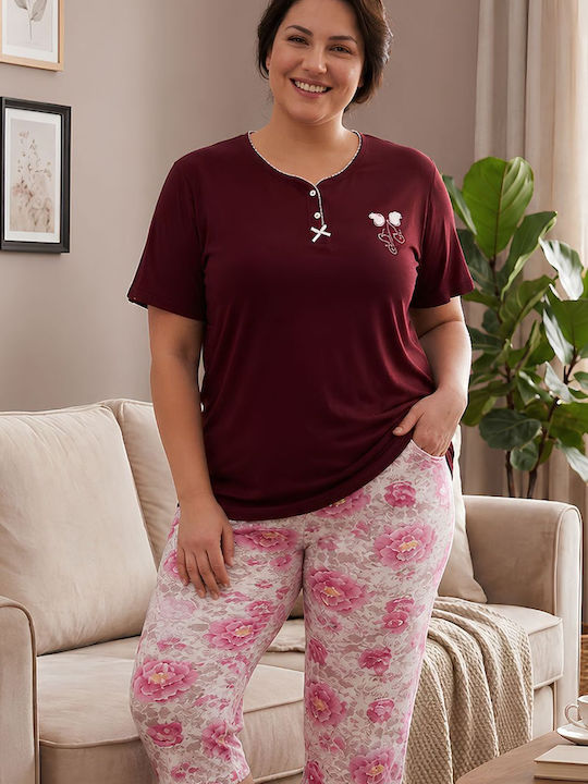 Asel Summer Women's Pyjama Kit Cotton Burgundy