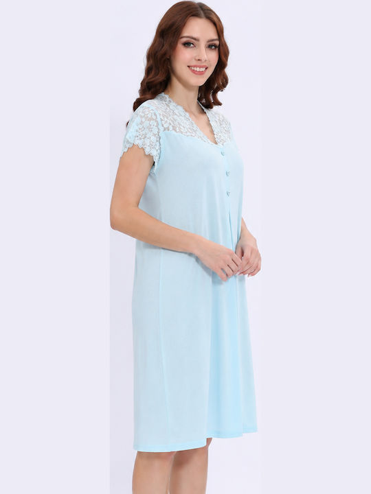 Lovelx Homewear Лятна Дамска Нощна Риза Светлосин