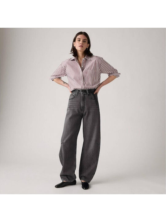 Cinch Barrel High Rise Women's Jean Pants in Loose Fit Grey