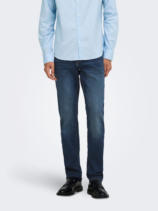 Pantalon De Blugi Elastic Regular Straight Fit Albastru Pentru Bărbați