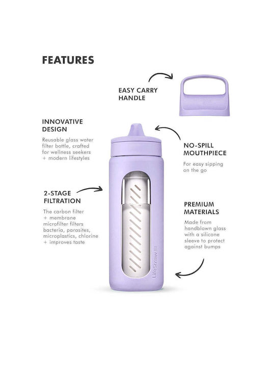 Lifestraw Plastic Water Bottle with Mouthpiece and Filter 600ml Purple