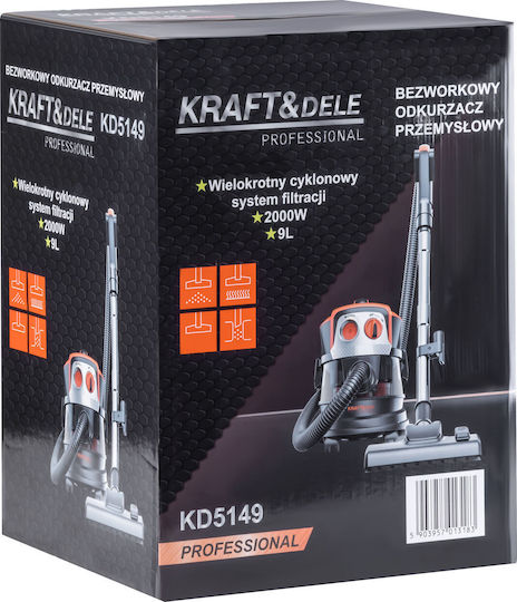 Kraft & Dele Nass-Trocken Staubsauger 2000W mit Kunststoffbehälter 9lt