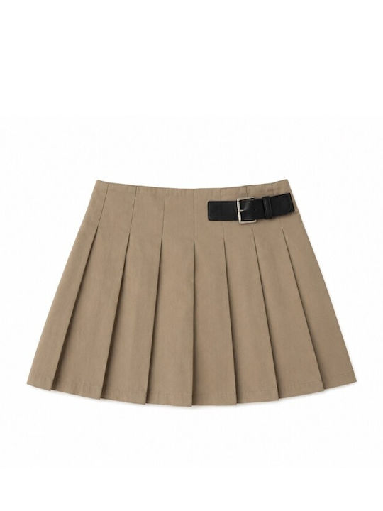 Plissierte Hohe Taille Mini Damenrock Beige