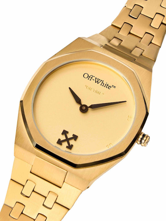 Off White Herrenuhr Batterie mit Gold Metall-Armband