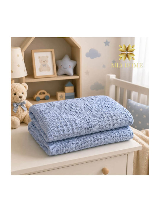 Mia Home Nursery Swaddling Waffle Blue Blanket 100x100cm