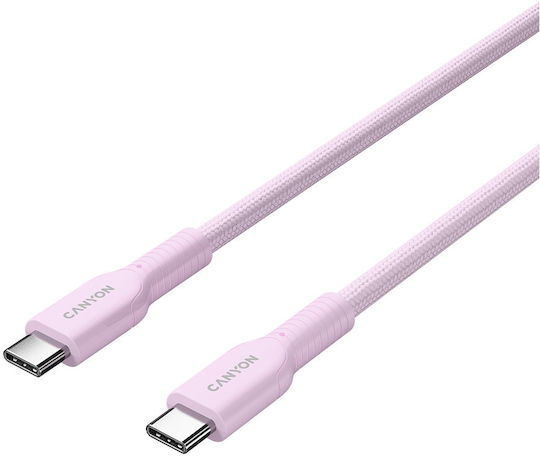 Canyon Плетен USB 2.0 Кабел USB-C Мъжки - USB-C / USB-A 60W Розов 1м CND-CCAP60AB10PK