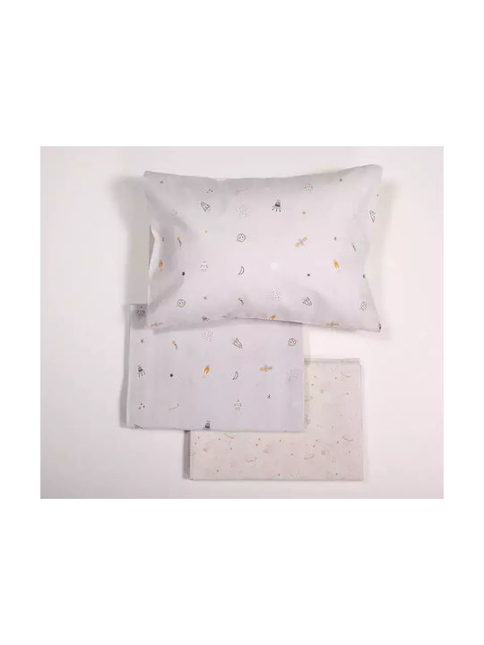 Nef-Nef Homeware Σετ Βρεφικά Σεντόνια Κούνιας Βαμβακερά Universe Γκρι 120x170εκ. 3τμχ