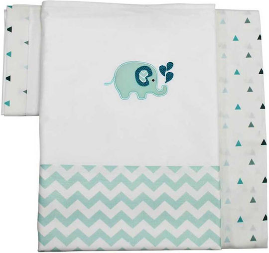 Bebe Stars Set Cu Cauciuc Lenjeri De Patut Bebe Elephant Albastru Deschis 110x160cm