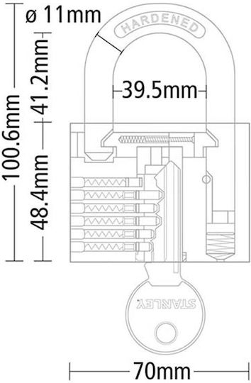 Stanley Padlock Brass with Key 70mm 1pcs