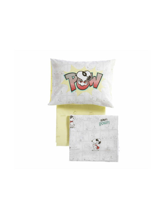 Nef-Nef Homeware Snoopy Baby Sheets Set Crib Cotton White 120x170cm 3pcs