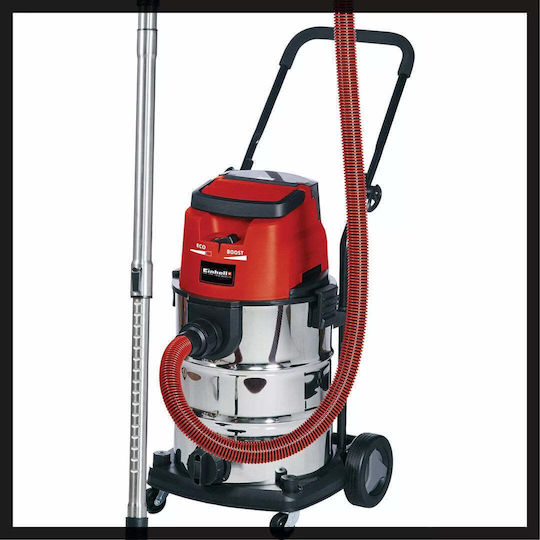 Einhell Te-vc Επαναφορτιζόμενη Σκούπα Υγρών / Στερεών με Ανοξείδωτο Κάδο 30lt Κόκκινη
