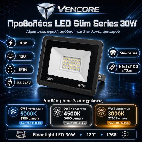 VenCore Proiector LED Etanș 30W Alb Cald 3000K IP66