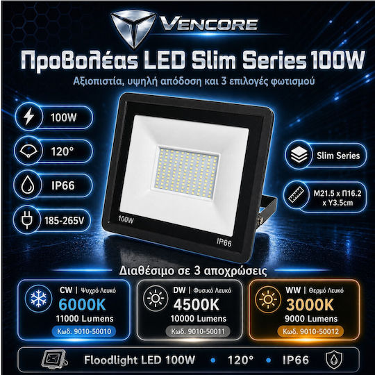 VenCore Proiector LED Etanș 100W Alb Natural 4500K IP66