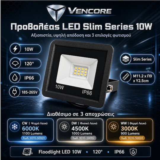 VenCore Proiector LED Etanș 10W Alb Rece 6000K IP66