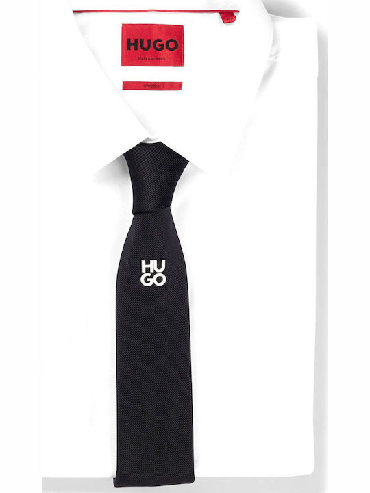 Hugo Metal Logo Men's Tie Silk Monochrome in Black Color