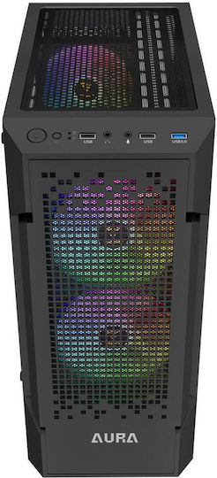 Gamdias Aura GC7 Gaming Middle Tower Carcasă PC cu Deschidere Laterală și Iluminare ARGB Negru
