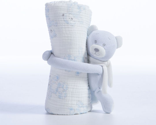Nef-Nef Homeware Nursery Swaddling Blanket Teddy Waffle Beige with Animal 75x100cm
