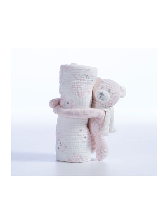 Nef-Nef Homeware Κουβέρτα Αγκαλιάς & Λίκνου Teddy Πικέ Ροζ με Ζωάκι 75x100εκ.