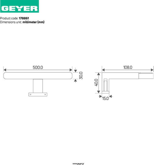 Geyer Φωτιστικό Μπάνιου LED Ασημί 50x3εκ. Geyer Φωτιστικό Μπάνιου LED Ασημί 50x3εκ.