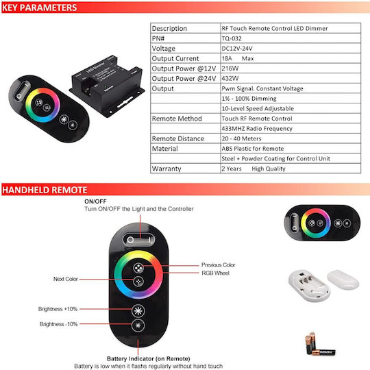 Vencore 6613-10006 RGB Controller 12-24V 216-432W RF Remote Wireless RGB RF Controller 12 Volt 216 Watt & 24 Volt 432 Watt Maximum Load 6613-10006
