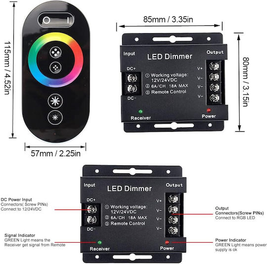 Vencore 6613-10006 RGB Controller 12-24V 216-432W RF Remote Wireless RGB RF Controller 12 Volt 216 Watt & 24 Volt 432 Watt Maximum Load 6613-10006