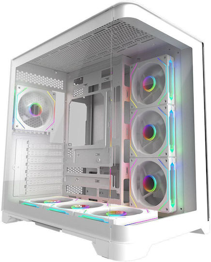 Aqirys Europa Gaming Midi Tower Computer Case with Side Window and ARGB Lighting White