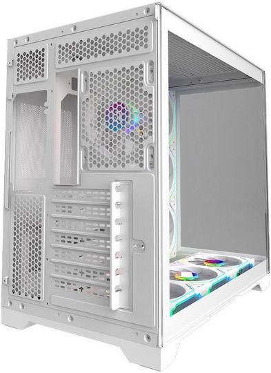 Aqirys Europa Gaming Midi Tower Computer Case with Side Window and ARGB Lighting White