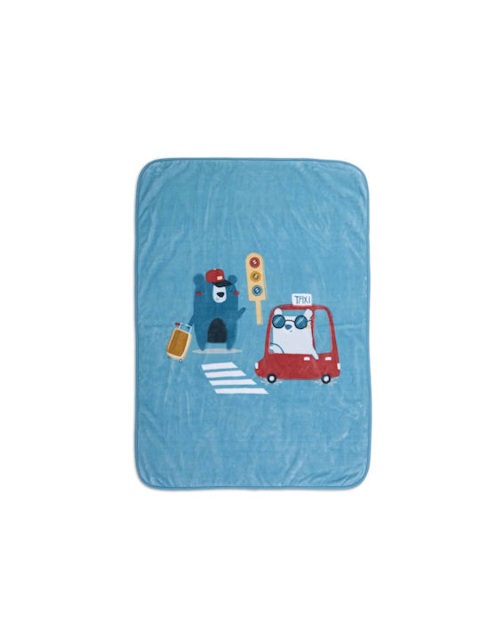 Nef-Nef Homeware Decke Wickeltücher für Kinderzimmer Traffic Samt Türkis Traffic 75x100cm