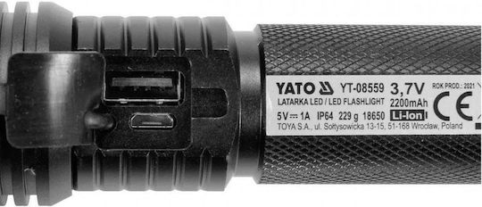 Yato Επαναφορτιζόμενος Φακός LED IP64 με Μέγιστη Φωτεινότητα 900lm