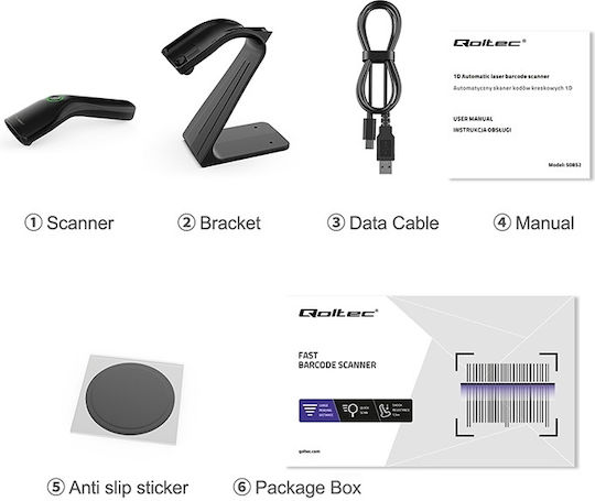 Qoltec Scanner Portabil cu Capabilitate de Citire 1D Barcodes