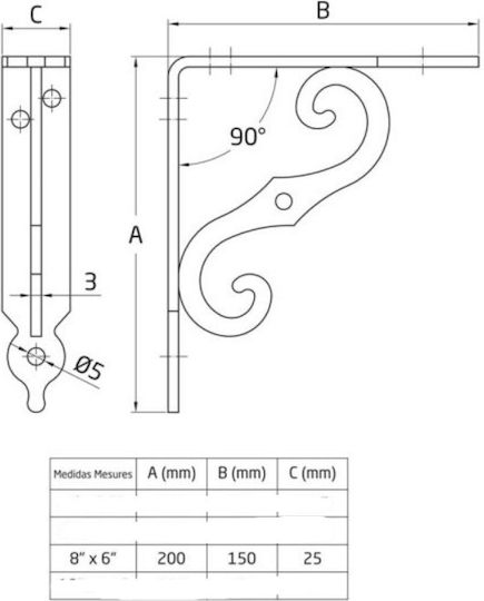 Amig Shelf Bracket from Metal in Black Colour 200x150mm 124003320